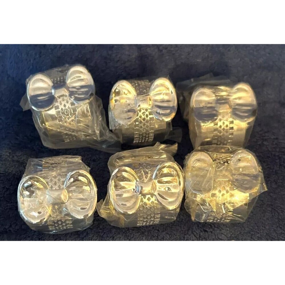 VINTAGE SET OF 6 SILVER PLATED BOW / FILIGREE NAPKIN RINGS IN PACKAGING LATTICE